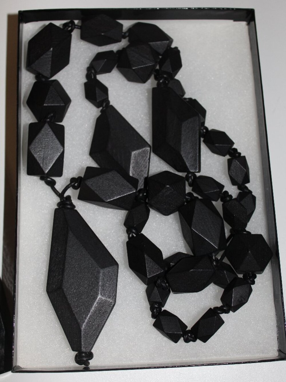 Vintage Lafayette 148 New York Large Black Block Bead Necklace 20" Brand New